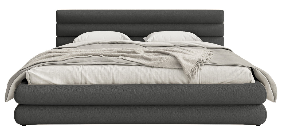 Polsterbett 140x200 cm Alegre mit Bettkasten, grafitfarbener Chenille-Stoff, Metallrahmen