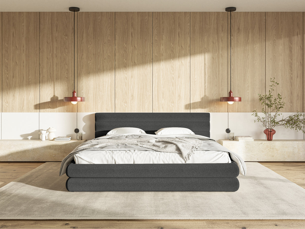 Polsterbett 140x200 cm Alegre mit Bettkasten, grafitfarbener Chenille-Stoff, Metallrahmen