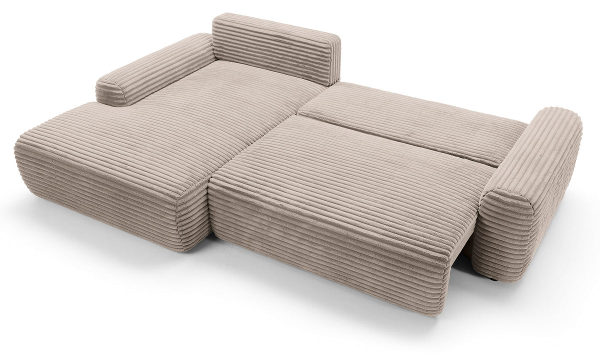 Ecksofa mit Schlafunktion Alferia, L-förmig, mit Stauraum, beige Cord, linksseitig