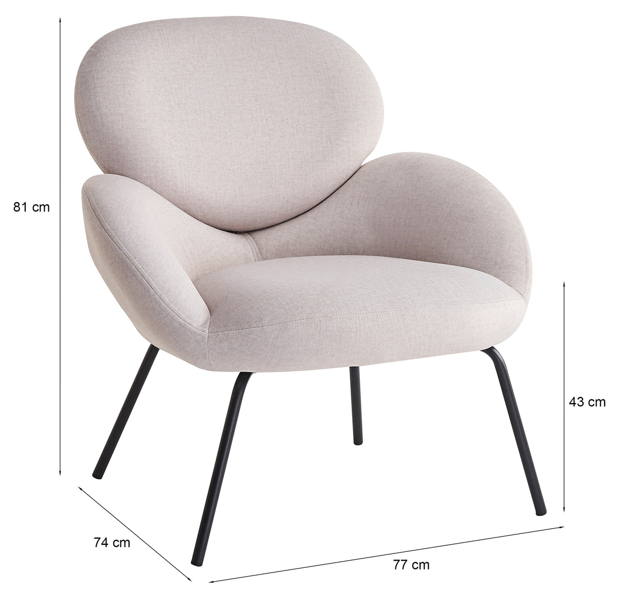 Fauteuil de relaxation Almone en velours crème, tissu facile d'entretien