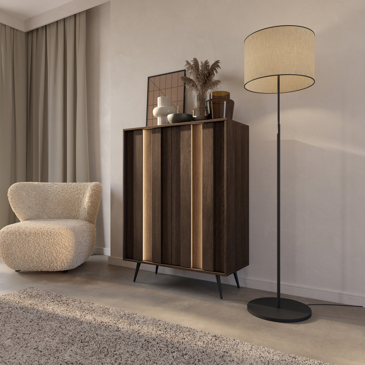 Commode 2 portes Amaro avec éclairage LED 94 cm chêne Dunin