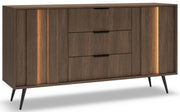 Commode 2 portes Amaro avec 3 tiroirs et éclairage LED, 154 cm, chêne Dunin