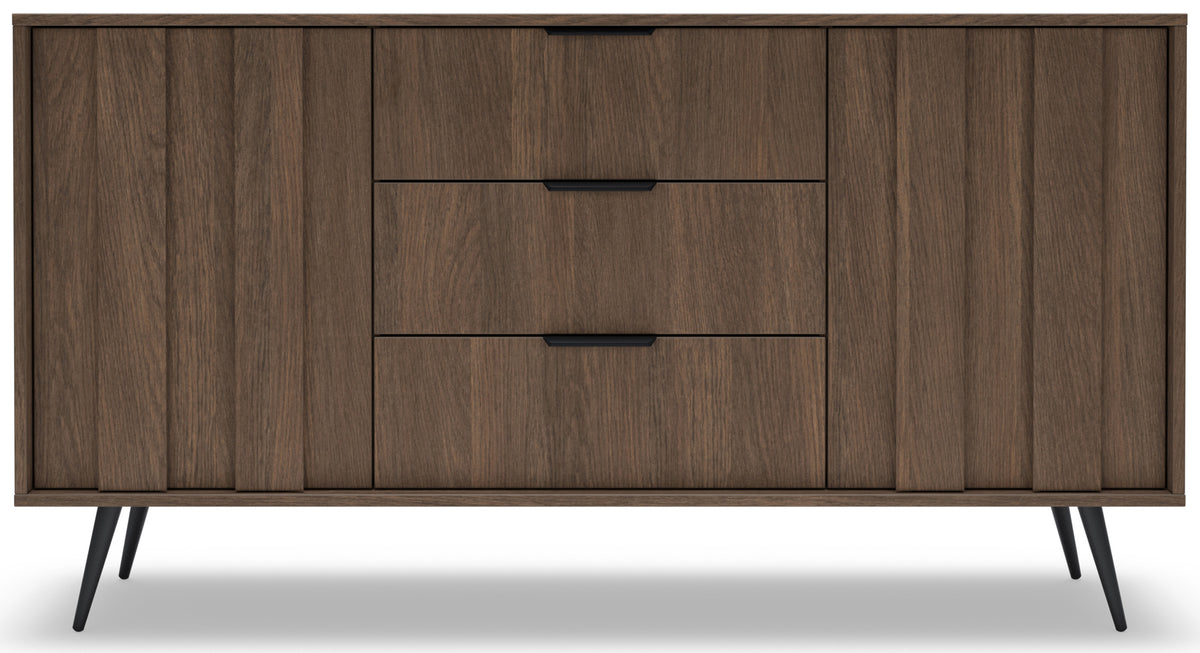 Commode 2 portes Amaro avec 3 tiroirs et éclairage LED, 154 cm, chêne Dunin