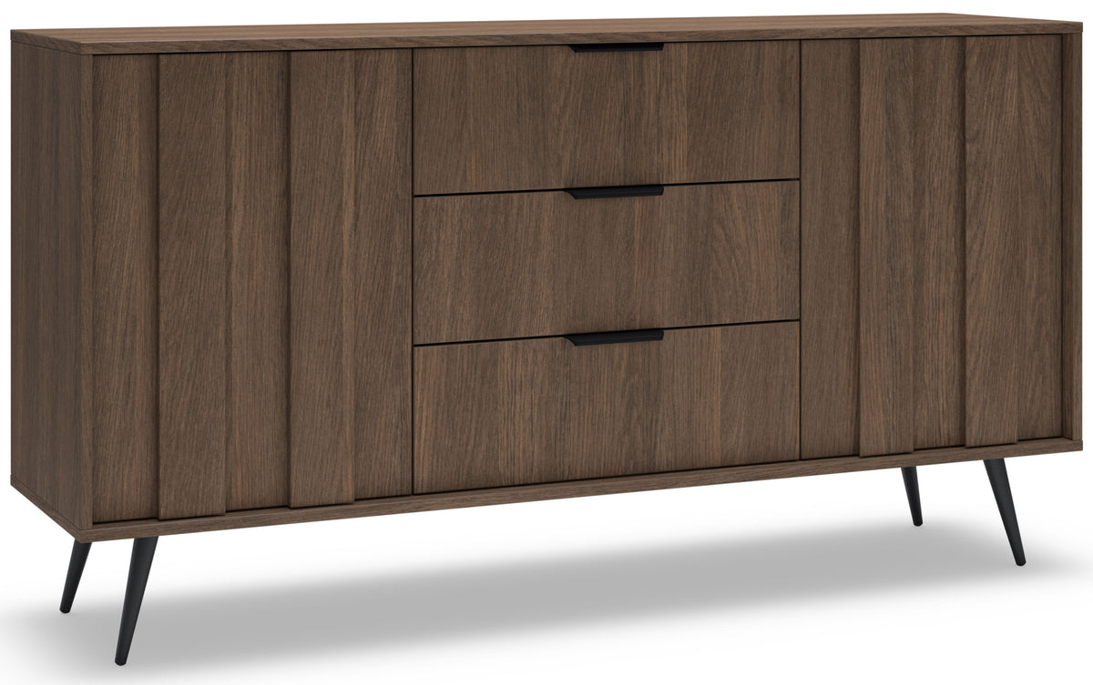Commode 2 portes Amaro avec 3 tiroirs et éclairage LED, 154 cm, chêne Dunin