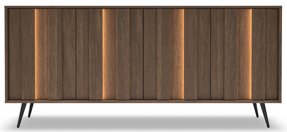 Commode quatre portes Amaro avec éclairage LED 183 cm chêne Dunin