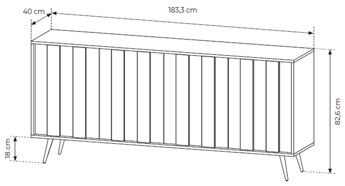 Commode quatre portes Amaro avec éclairage LED 183 cm chêne Dunin