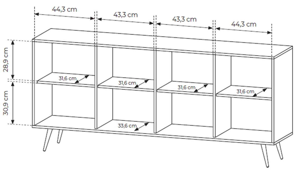 Commode quatre portes Amaro avec éclairage LED 183 cm chêne Dunin
