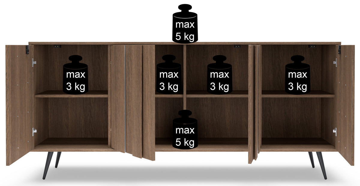Commode quatre portes Amaro avec éclairage LED 183 cm chêne Dunin