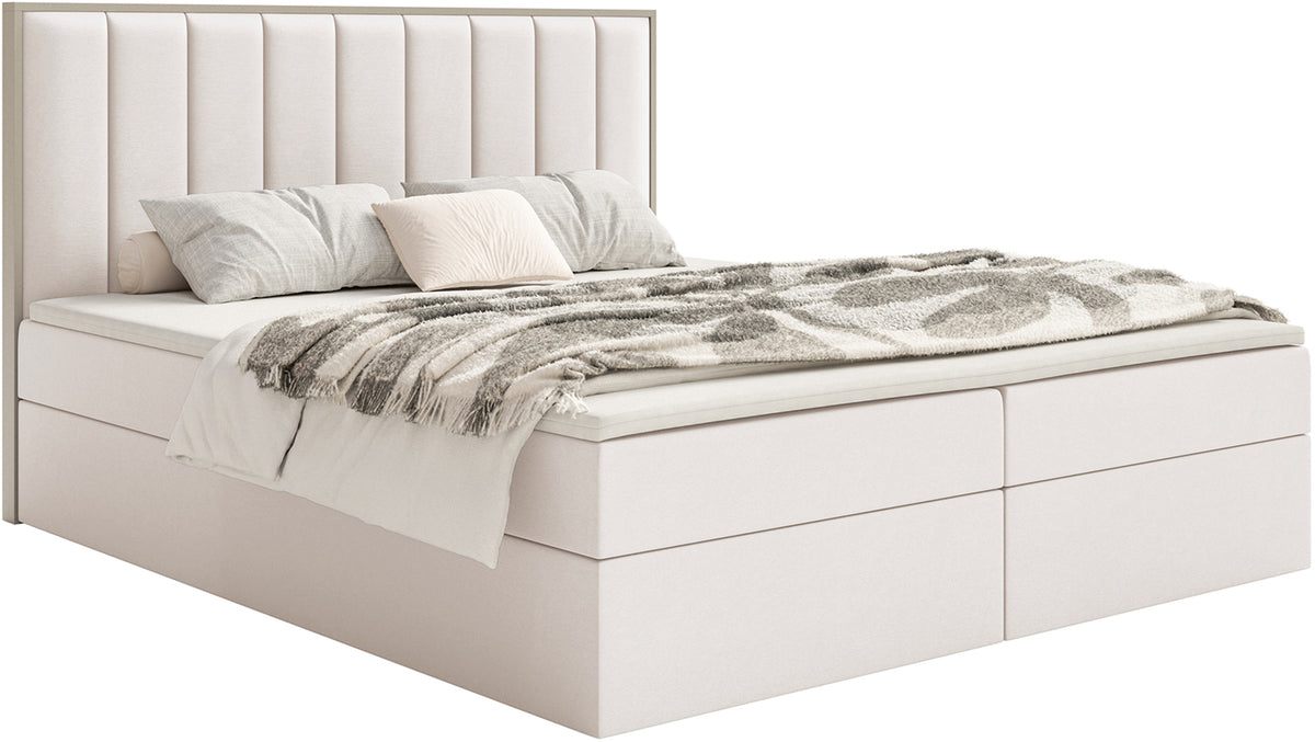 Lit continental 140x200 cm Togents avec rangements et topper en velours hydrofuge crème