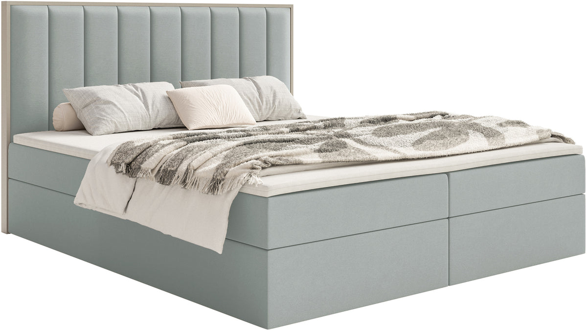 Lit continental 140x200 cm Togents avec rangements et surmatelas en velours hydrofuge sauge