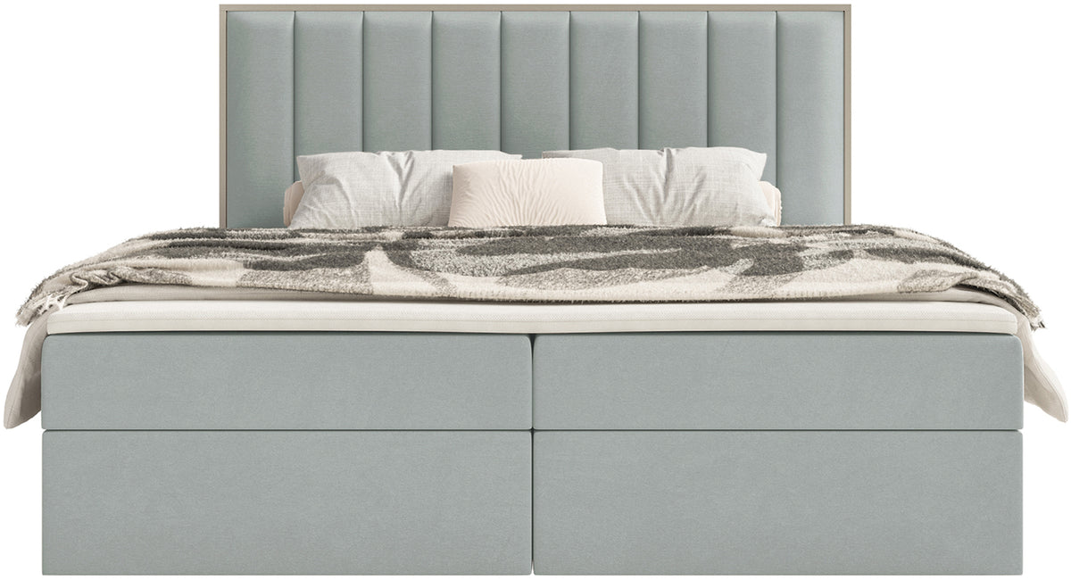 Lit continental 140x200 cm Togents avec rangements et surmatelas en velours hydrofuge sauge