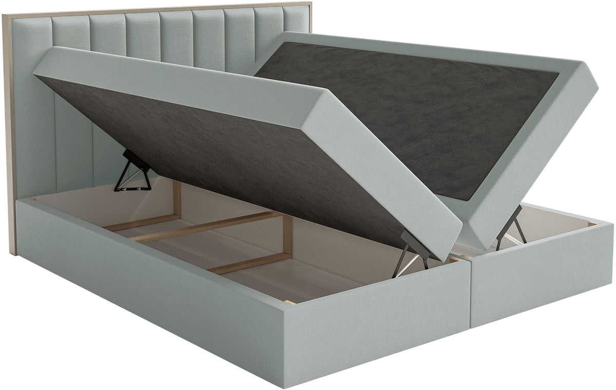 Lit continental 140x200 cm Togents avec rangements et surmatelas en velours hydrofuge sauge