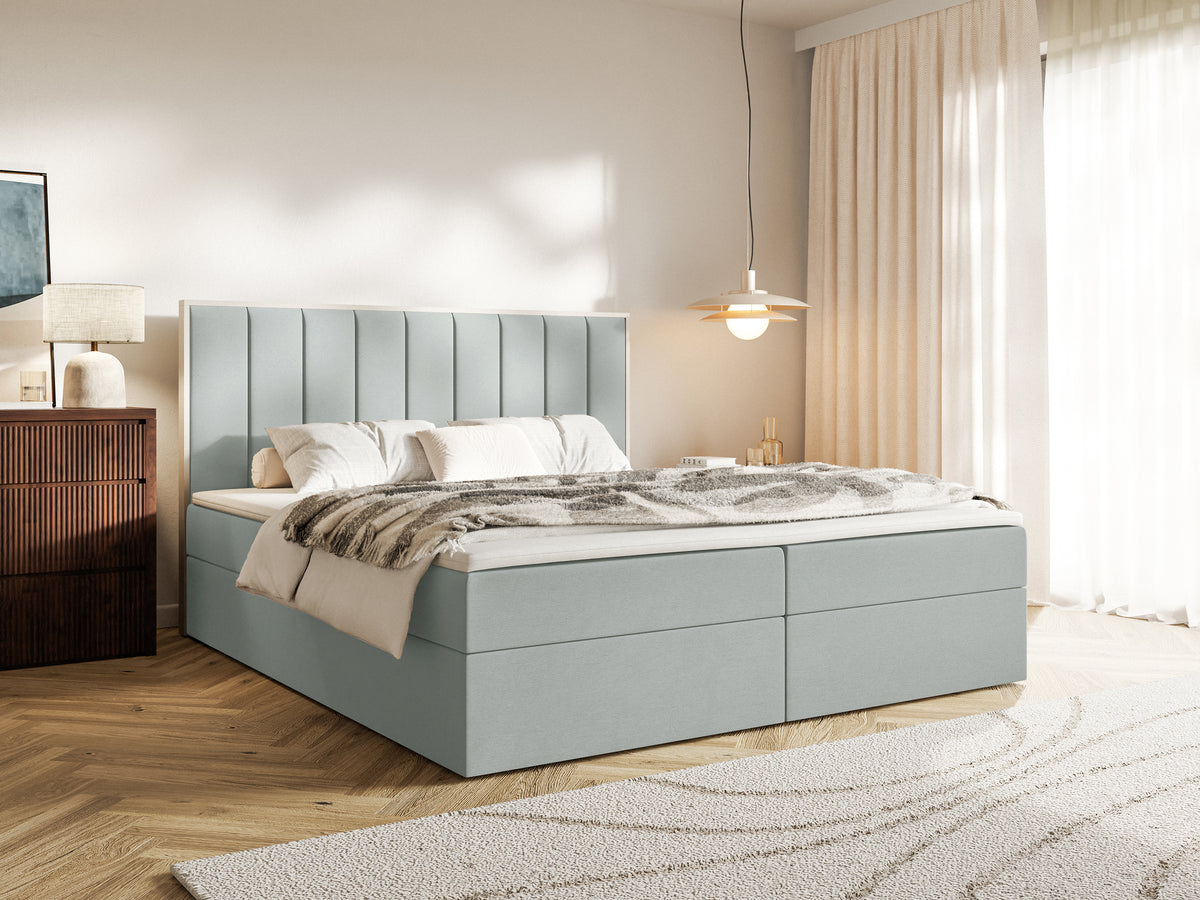 Lit continental 140x200 cm Togents avec rangements et surmatelas en velours hydrofuge sauge