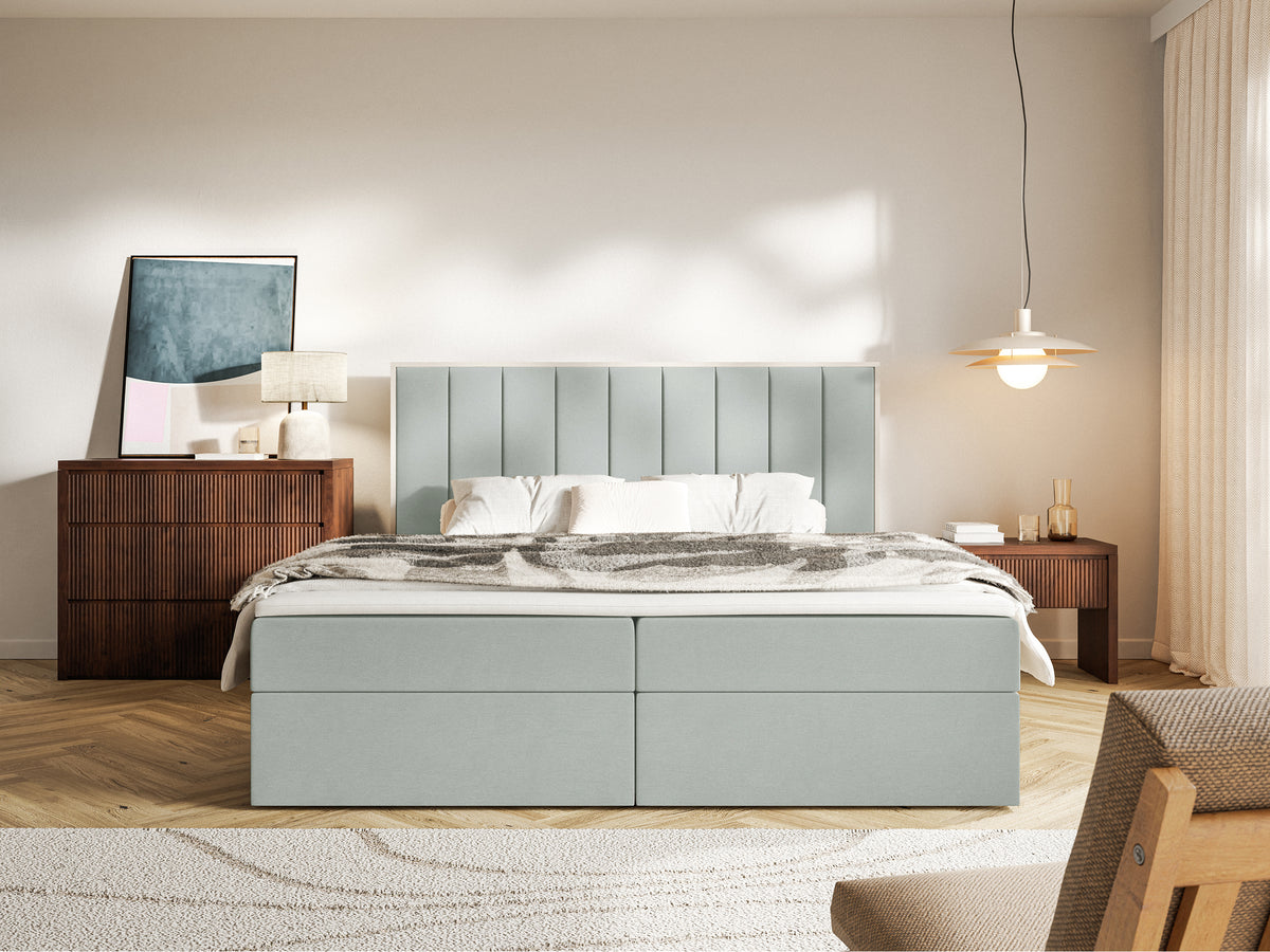 Lit continental 140x200 cm Togents avec rangements et surmatelas en velours hydrofuge sauge