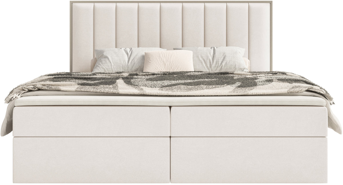 Lit continental 140x200 cm Togents avec rangements et topper en velours hydrofuge crème