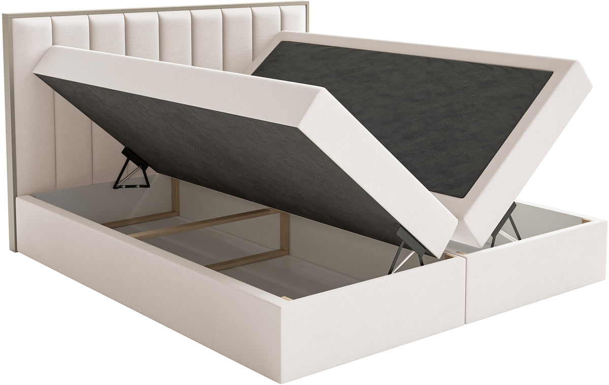Lit continental 140x200 cm Togents avec rangements et topper en velours hydrofuge crème