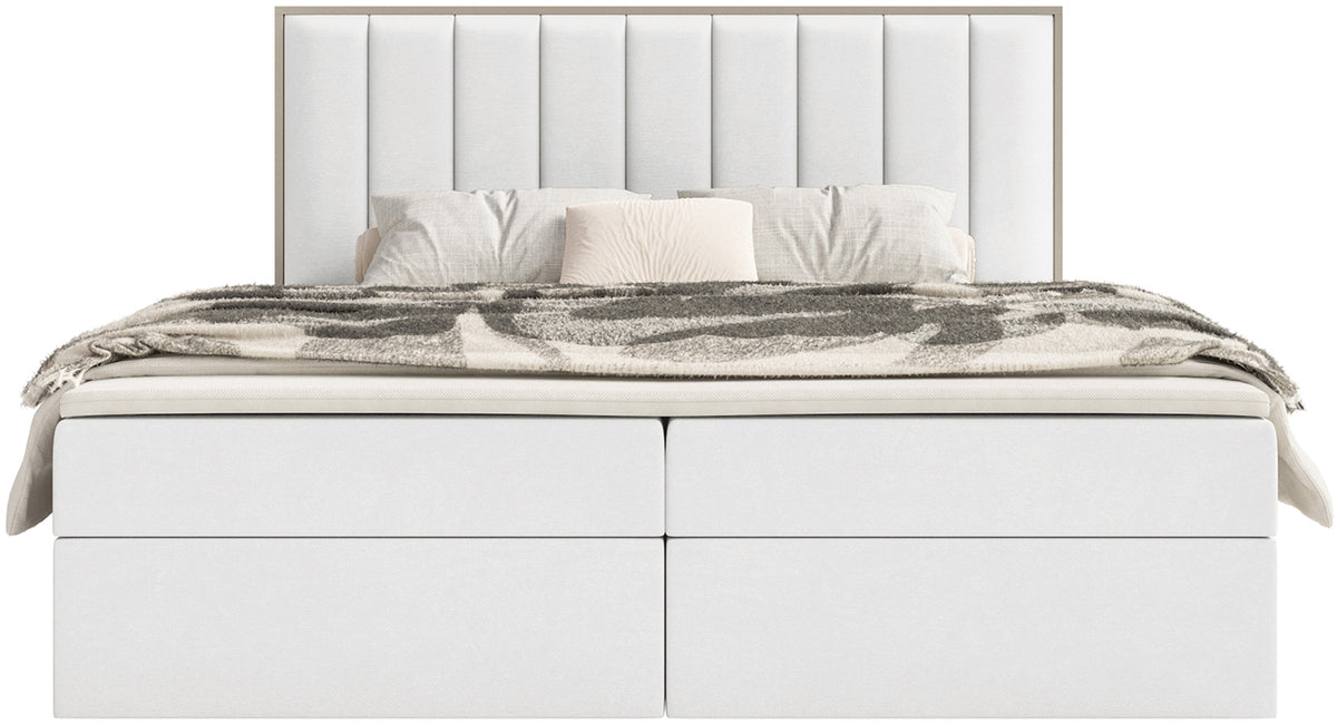 Kontinentales Bett 180x200 cm Togents mit Stauraum und Topper, weißer wasserabweisender Samt