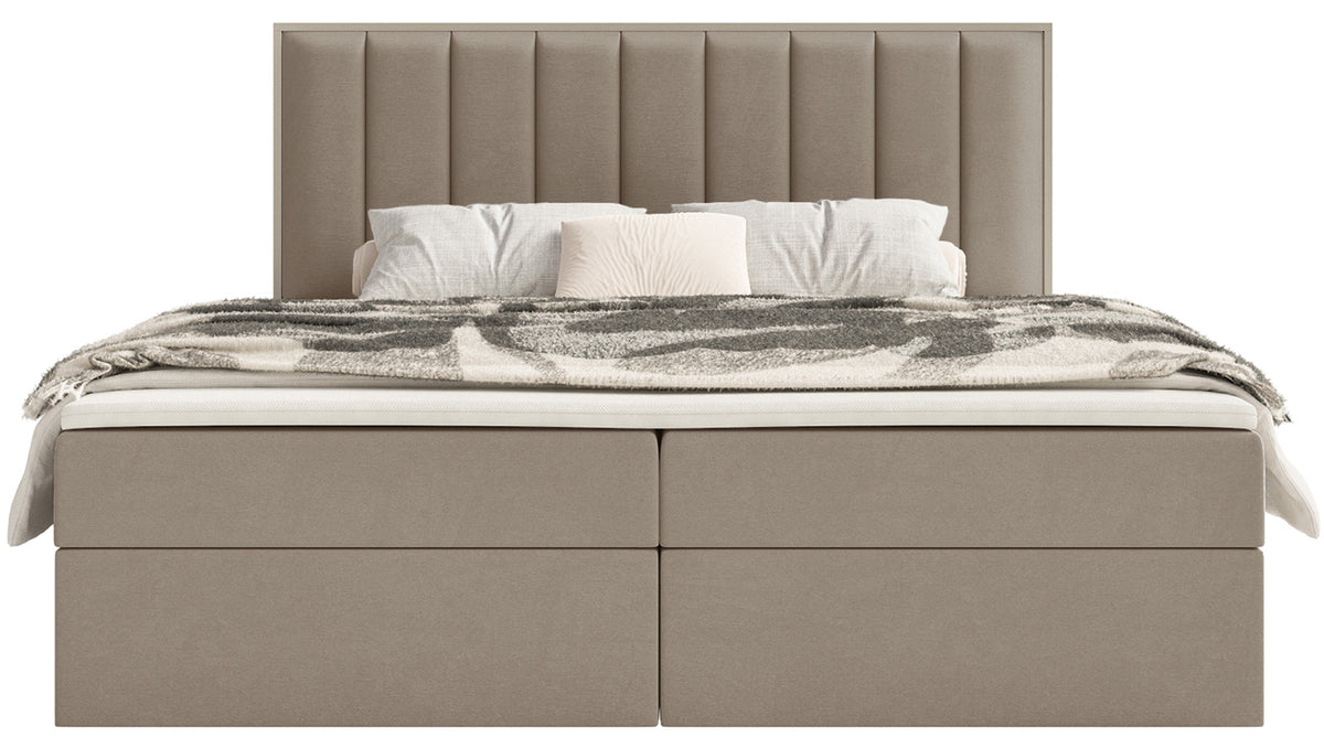 Kontinentales Bett 160x200 cm Togents mit Stauraum und Topper, brauner hydrophober Samt