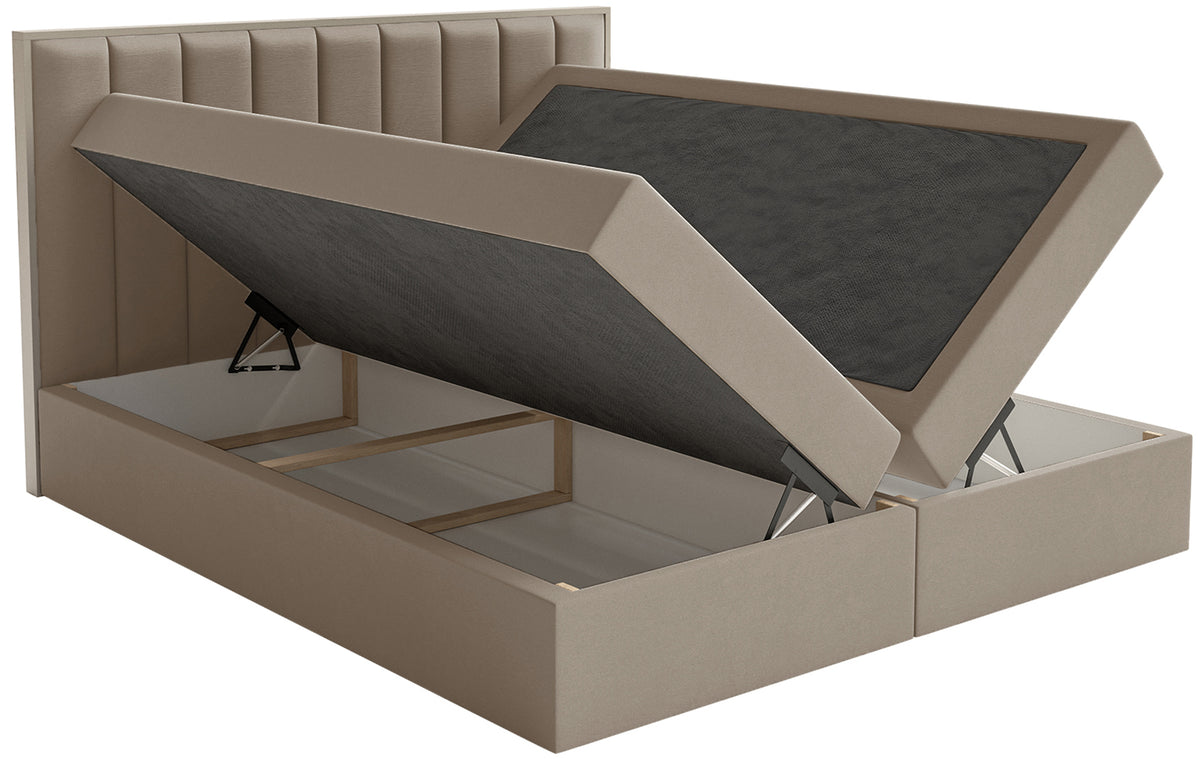 Kontinentales Bett 160x200 cm Togents mit Stauraum und Topper, brauner hydrophober Samt