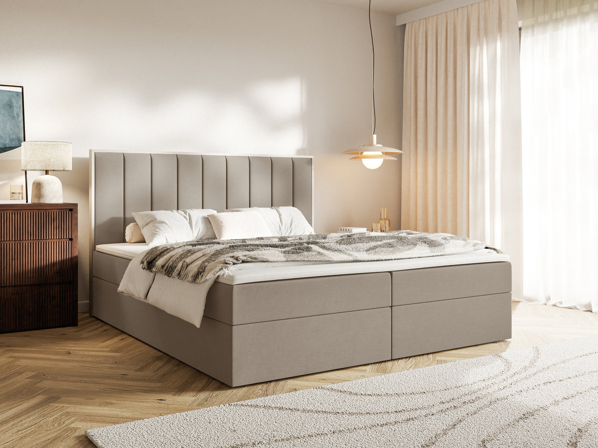 Kontinentales Bett 160x200 cm Togents mit Stauraum und Topper, brauner hydrophober Samt