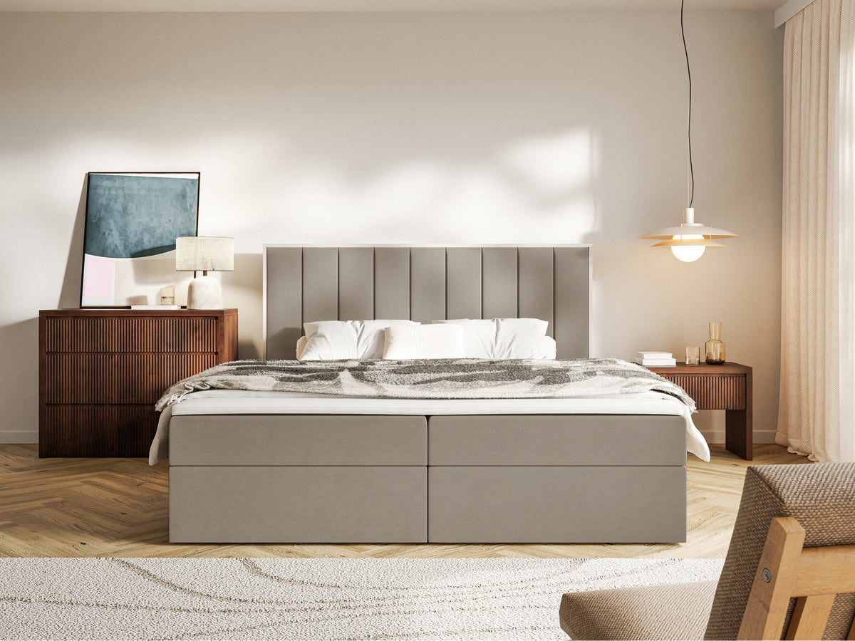 Kontinentales Bett 160x200 cm Togents mit Stauraum und Topper, brauner hydrophober Samt