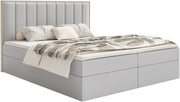 Kontinentales Bett 180x200 cm Togents mit Stauraum und Topper, hellgrauer wasserabweisender Samt