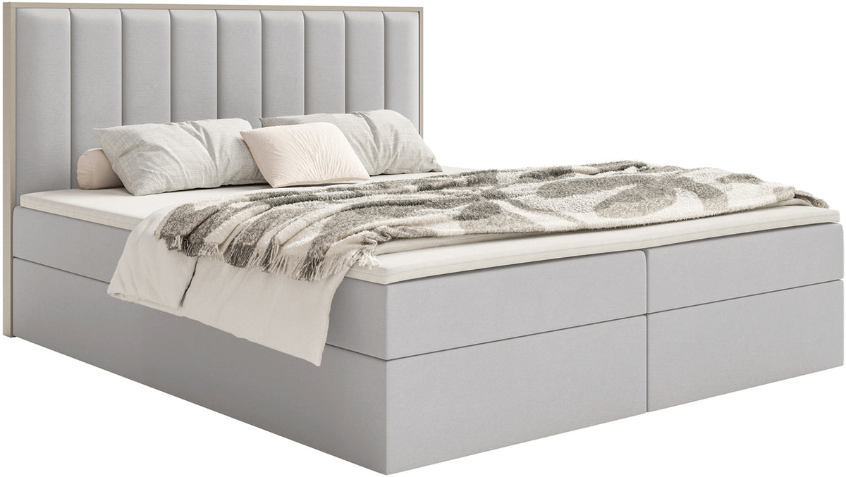 Lit continental 140x200 cm Togents avec rangements et surmatelas en velours hydrofuge gris clair