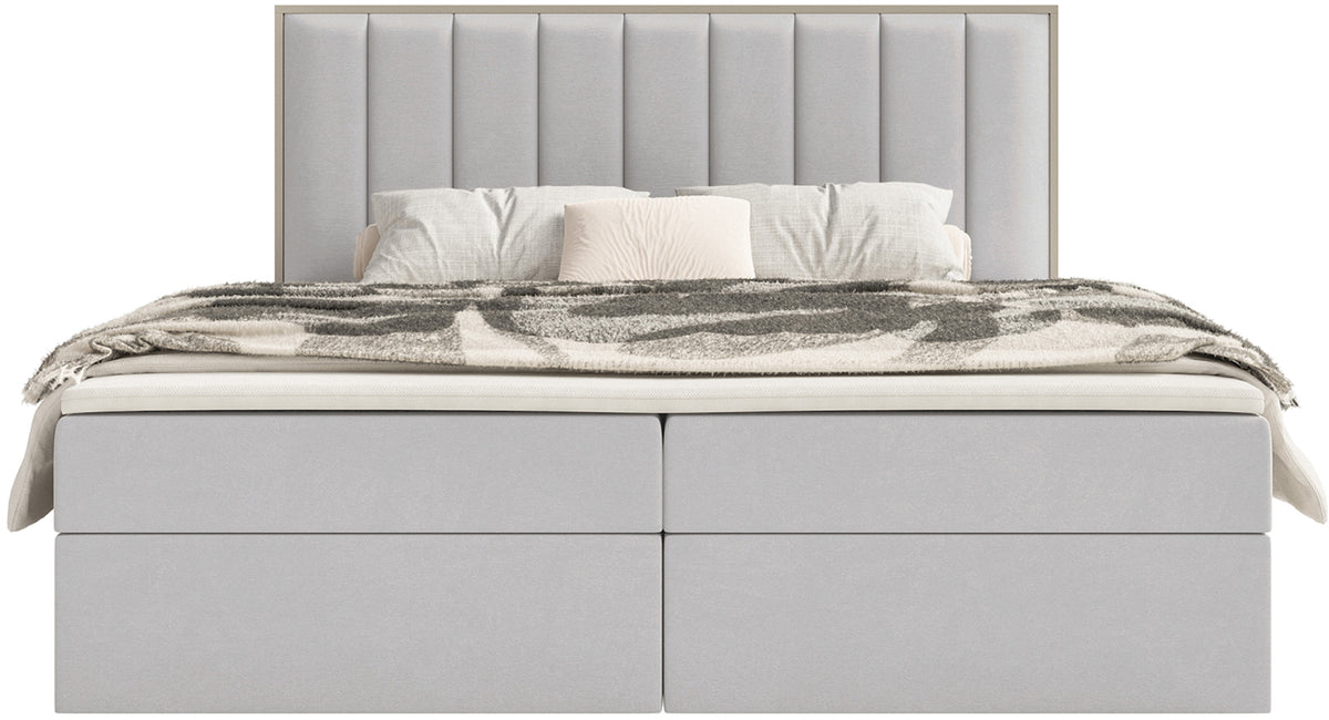 Kontinentales Bett 180x200 cm Togents mit Stauraum und Topper, hellgrauer wasserabweisender Samt