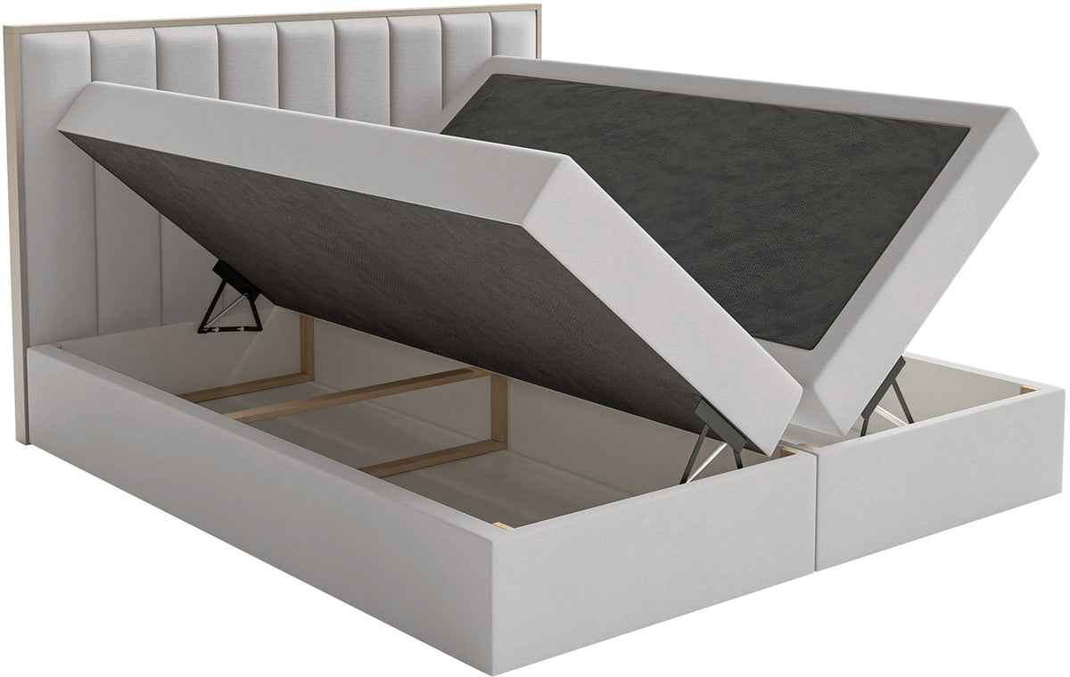 Kontinentales Bett 180x200 cm Togents mit Stauraum und Topper, hellgrauer wasserabweisender Samt