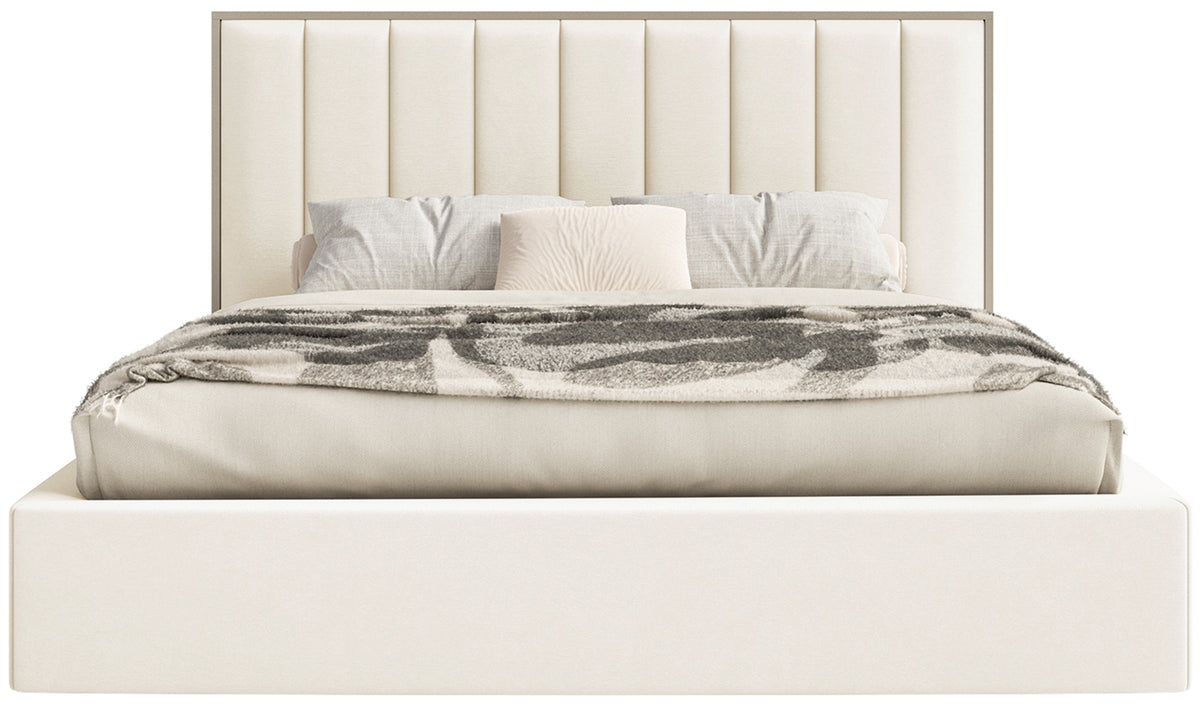 Polsterbett 140x200 cm Togents mit LED-Beleuchtung, cremefarbener Veloursstoff, wasserabweisend