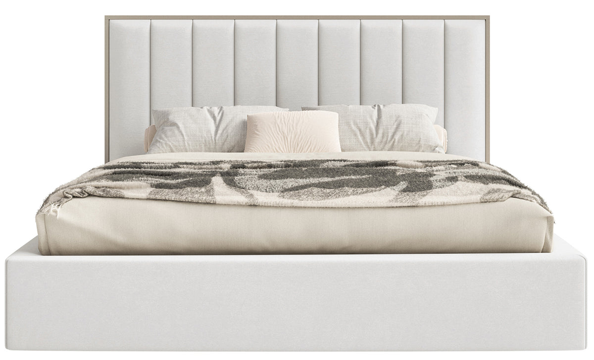 Lit tapissé 160x200 cm Togents avec éclairage LED, velours hydrofuge blanc