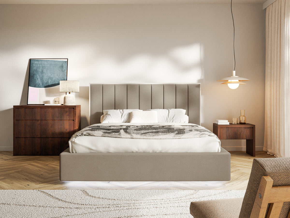 Lit tapissé 180x200 cm Togents avec éclairage LED, velours hydrofuge marron