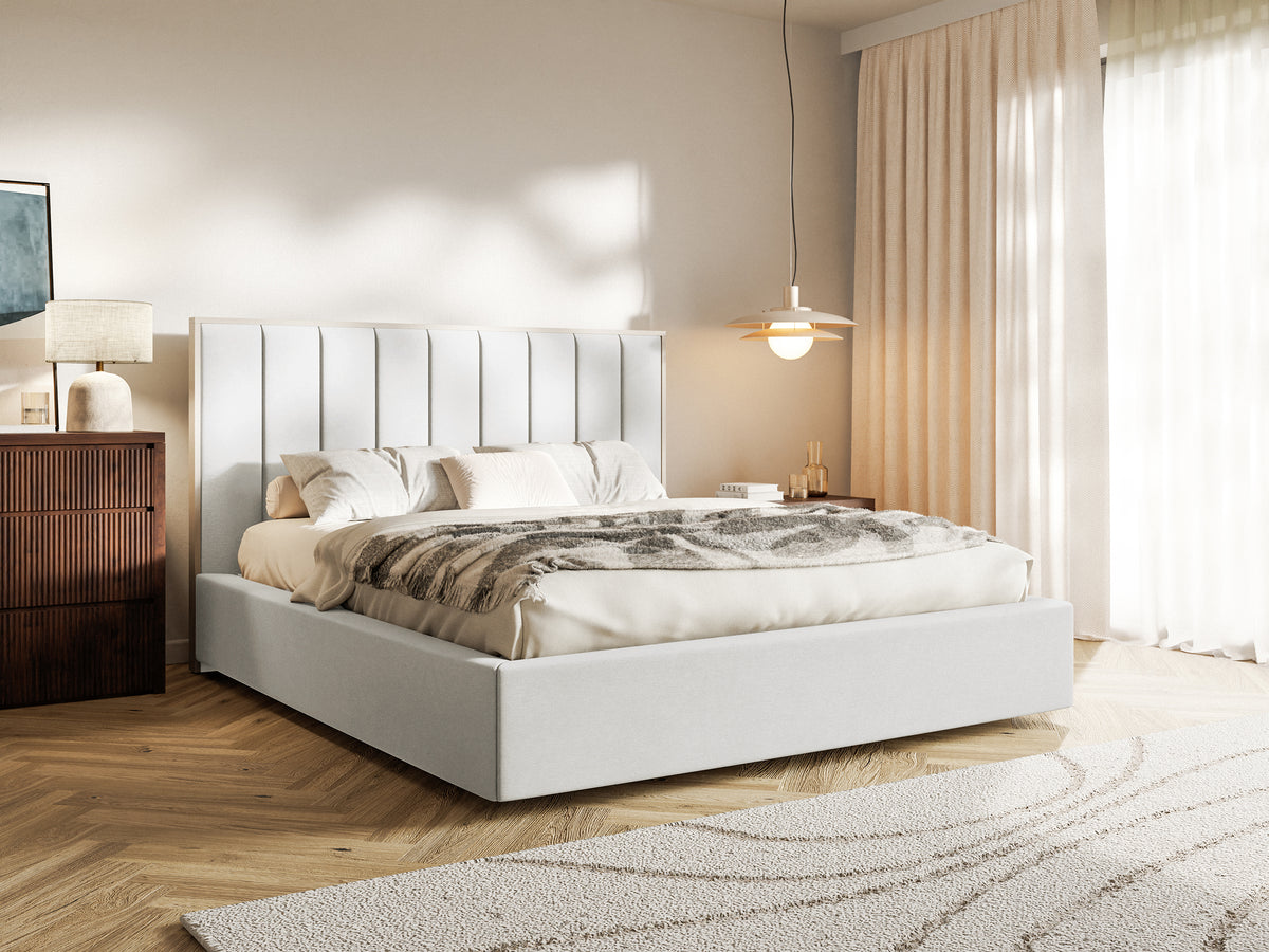 Gepolstertes Bett 160x200 cm Togents, weiß, wasserabweisender Samt
