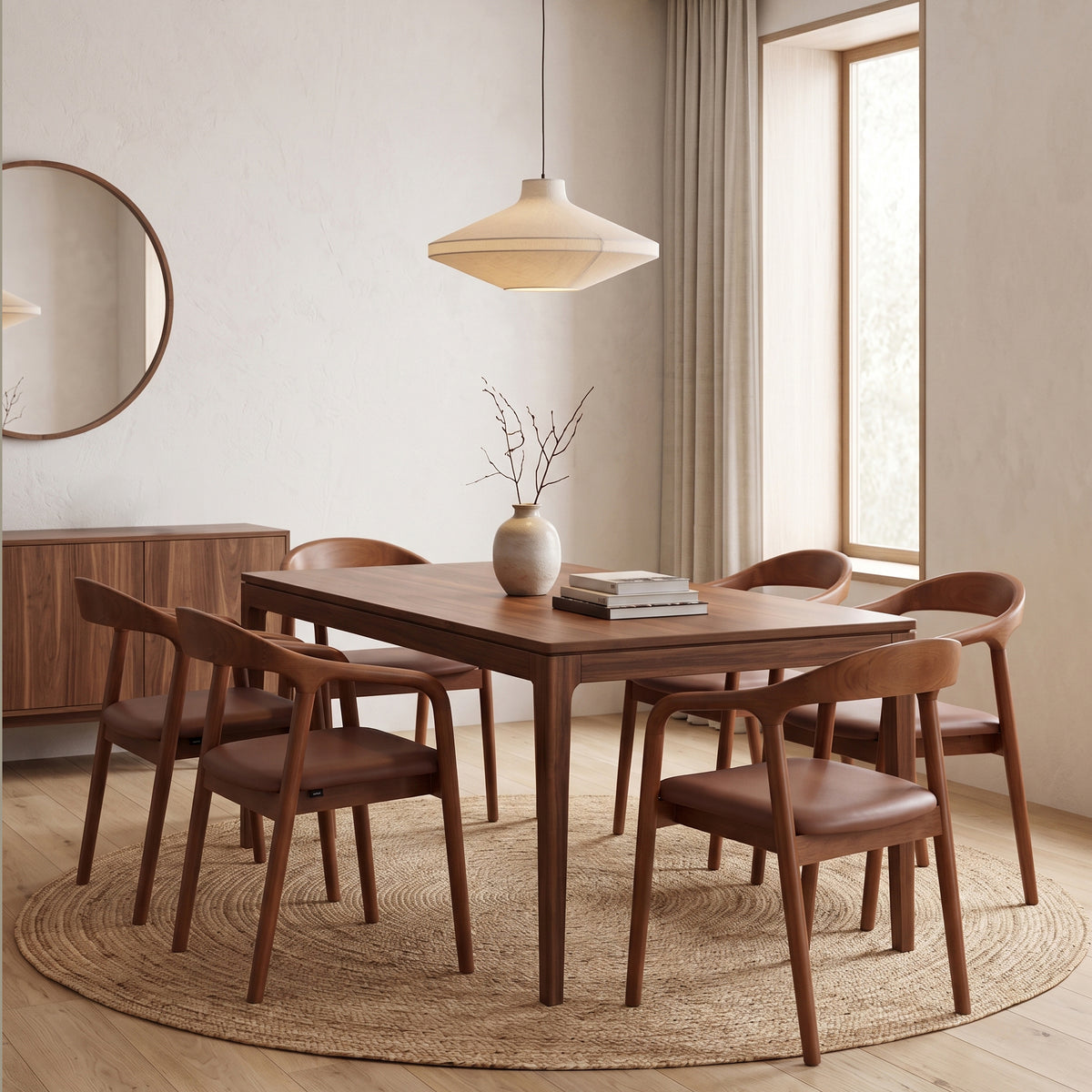 Chaise en bois pour salle à manger Battione simili cuir marron/noyer