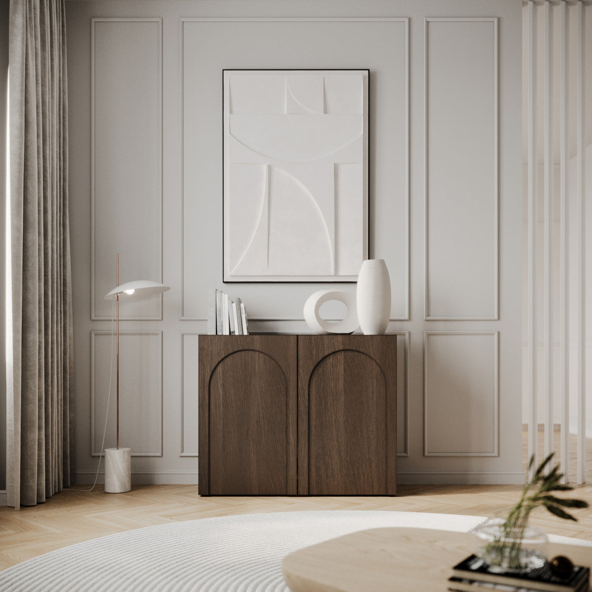Commode 2 portes Arkadia avec façades fraisées 100 cm chêne Dunin