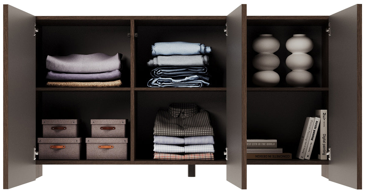 Commode trois portes Arkadia avec façades fraisées 150 cm chêne Dunin