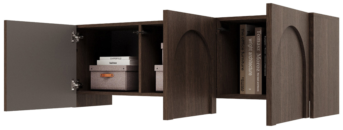 Meuble TV trois portes Arkadia avec façades fraisées 150 cm chêne dunin