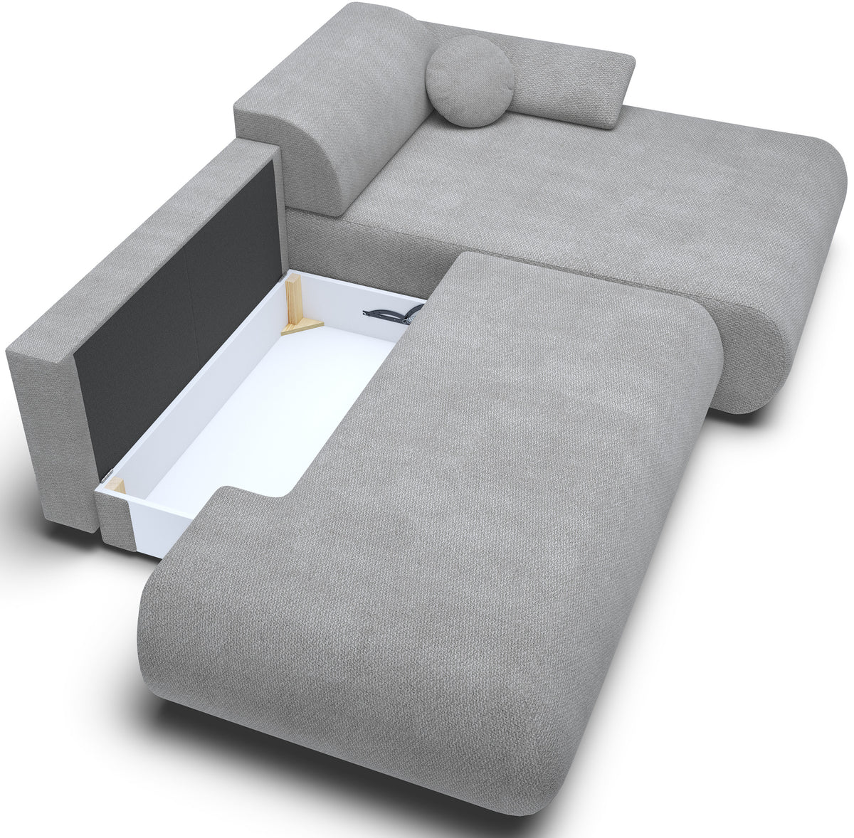 Canapé d'angle droit Armone avec fonction couchage, tissu chenille gris