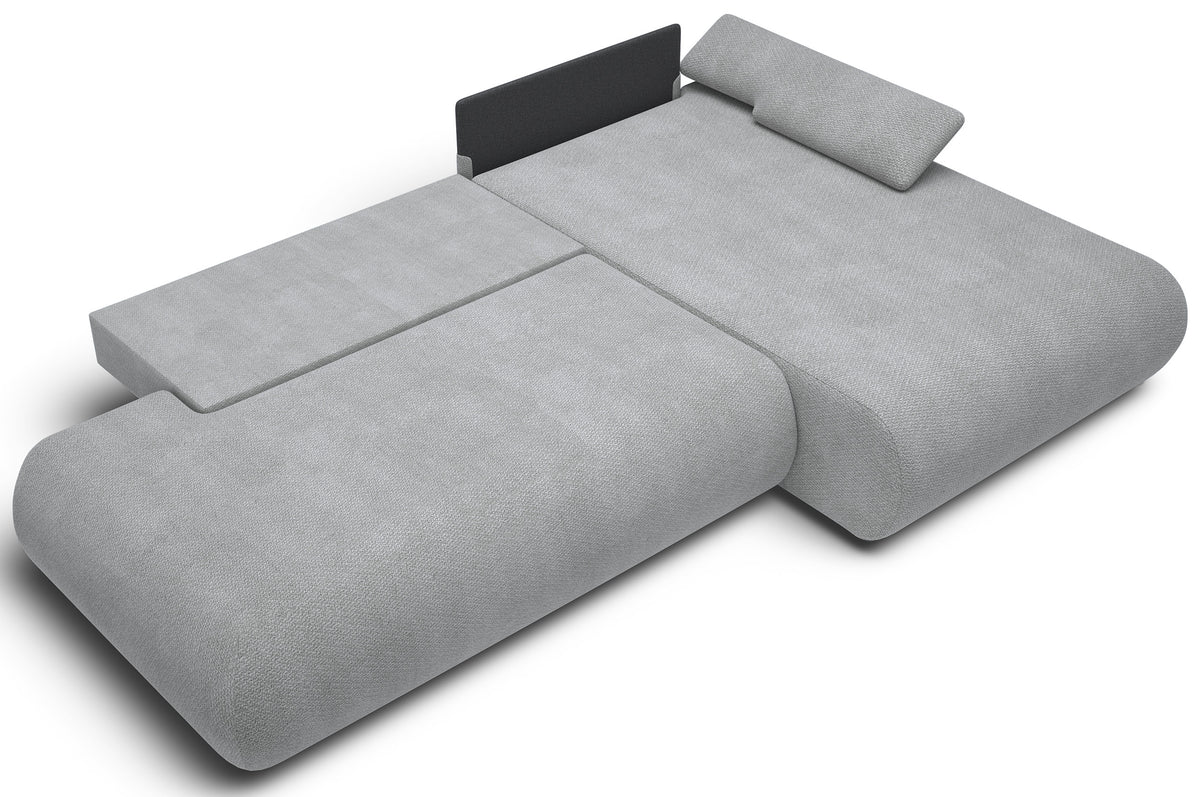 Canapé d'angle droit Armone avec fonction couchage, tissu chenille gris