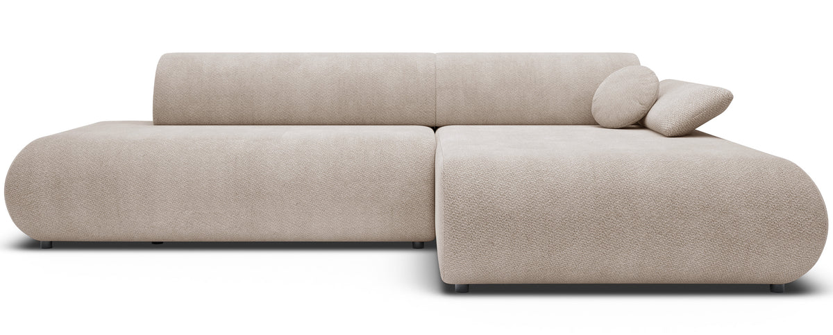 Ecksofa mit Schlaffunktion Armone, L-förmig, rechtsseitig, hellbeige Chenille