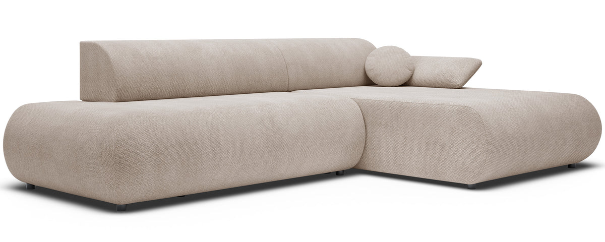 Canapé d'angle avec fonction couchage Armone en L, côté droit, en chenille beige clair