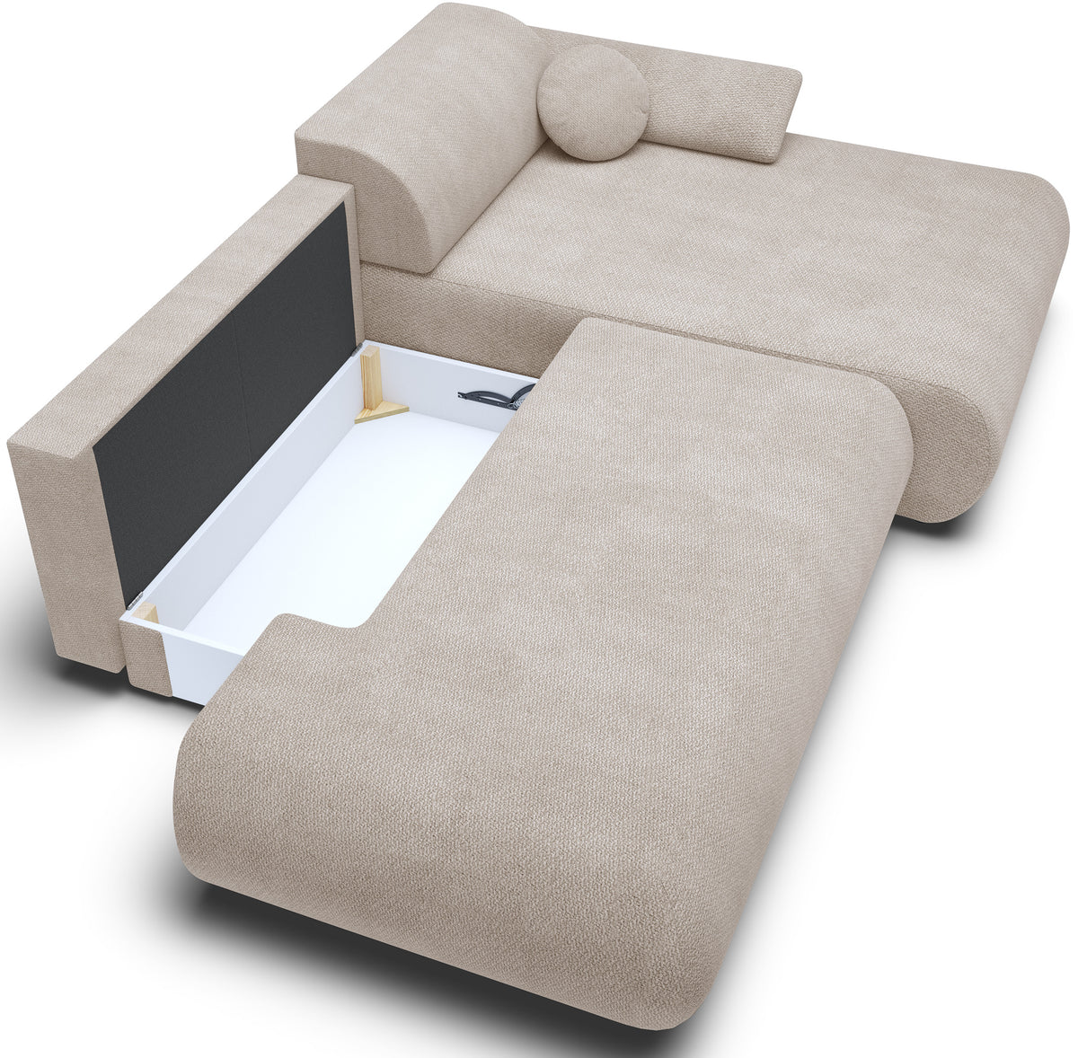 Canapé d'angle avec fonction couchage Armone en L, côté droit, en chenille beige clair