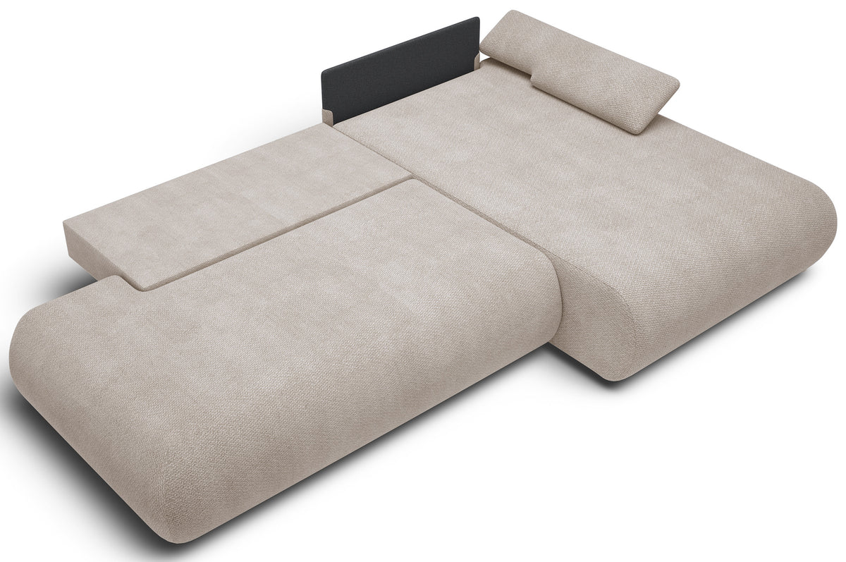 Canapé d'angle avec fonction couchage Armone en L, côté droit, en chenille beige clair