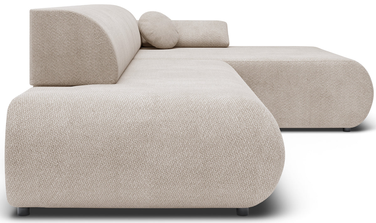 Canapé d'angle avec fonction couchage Armone en L, côté droit, en chenille beige clair