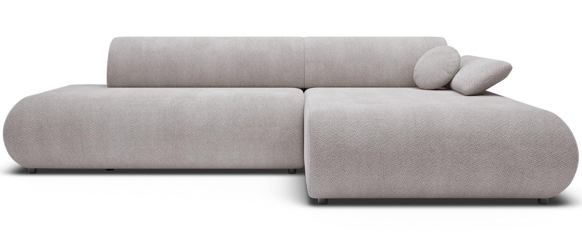 Ecksofa mit Schlaffunktion Armone, L-förmig, rechtsseitig, hellgrauer Chenille-Stoff