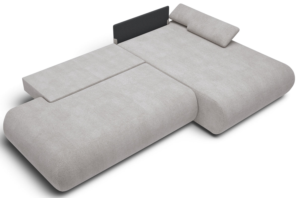 Ecksofa mit Schlaffunktion Armone, L-förmig, rechtsseitig, hellgrauer Chenille-Stoff