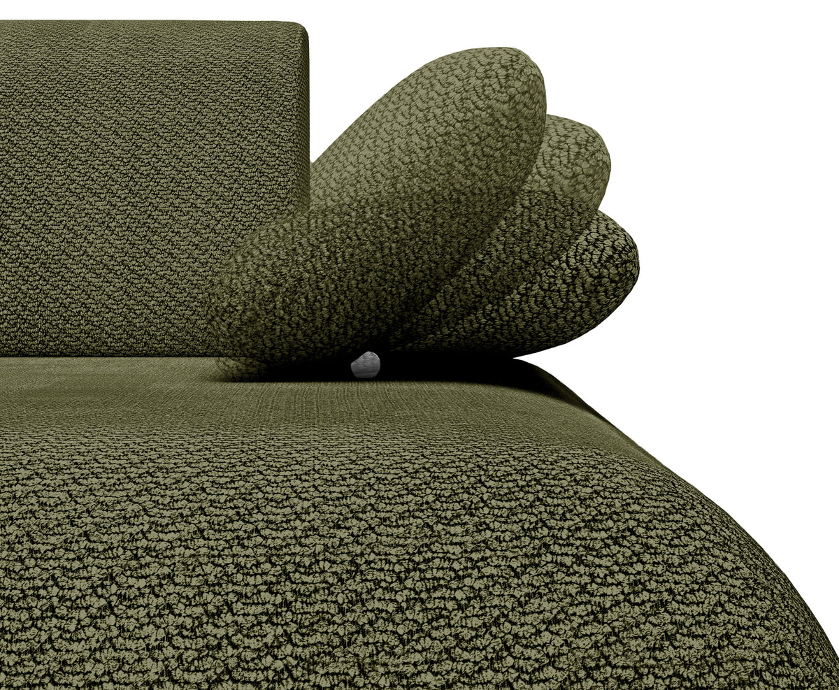 Ecksofa mit Schlaffunktion Armone, L-förmig, rechtsseitig, olivgrüner Chenille-Stoff