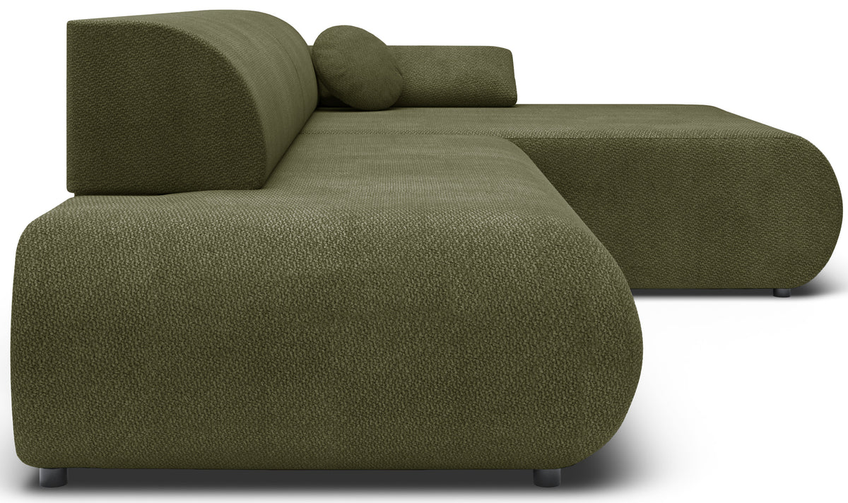 Ecksofa mit Schlaffunktion Armone, L-förmig, rechtsseitig, olivgrüner Chenille-Stoff
