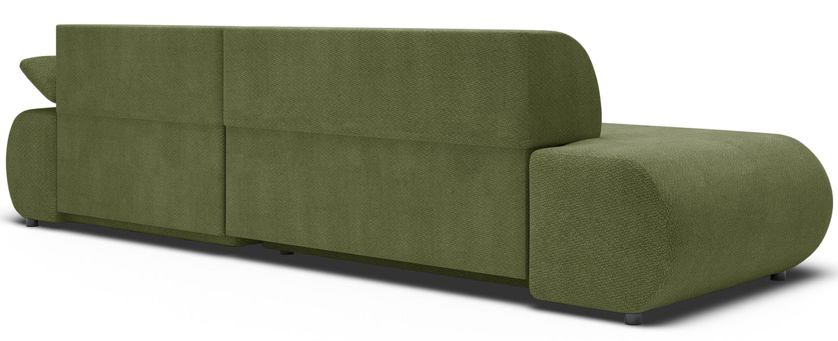 Ecksofa mit Schlaffunktion Armone, L-förmig, rechtsseitig, olivgrüner Chenille-Stoff