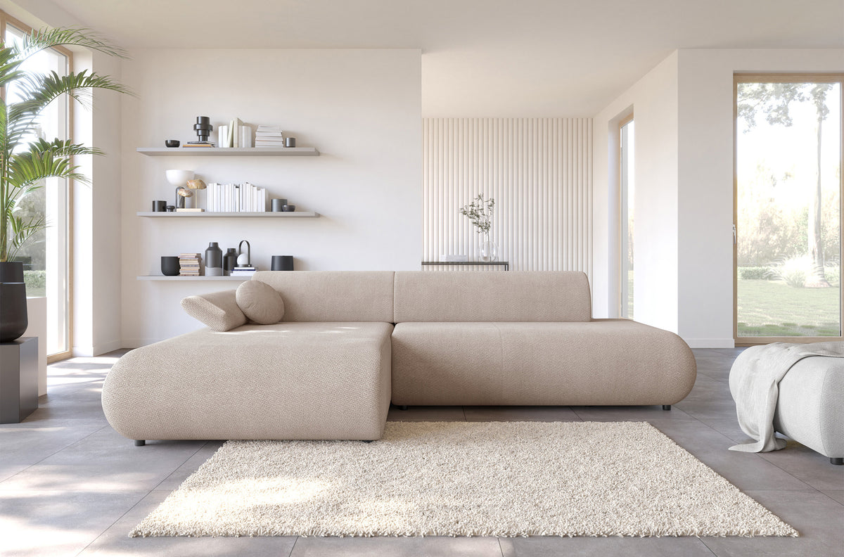 Canapé d'angle convertible Armone en L, côté gauche, en chenille beige clair
